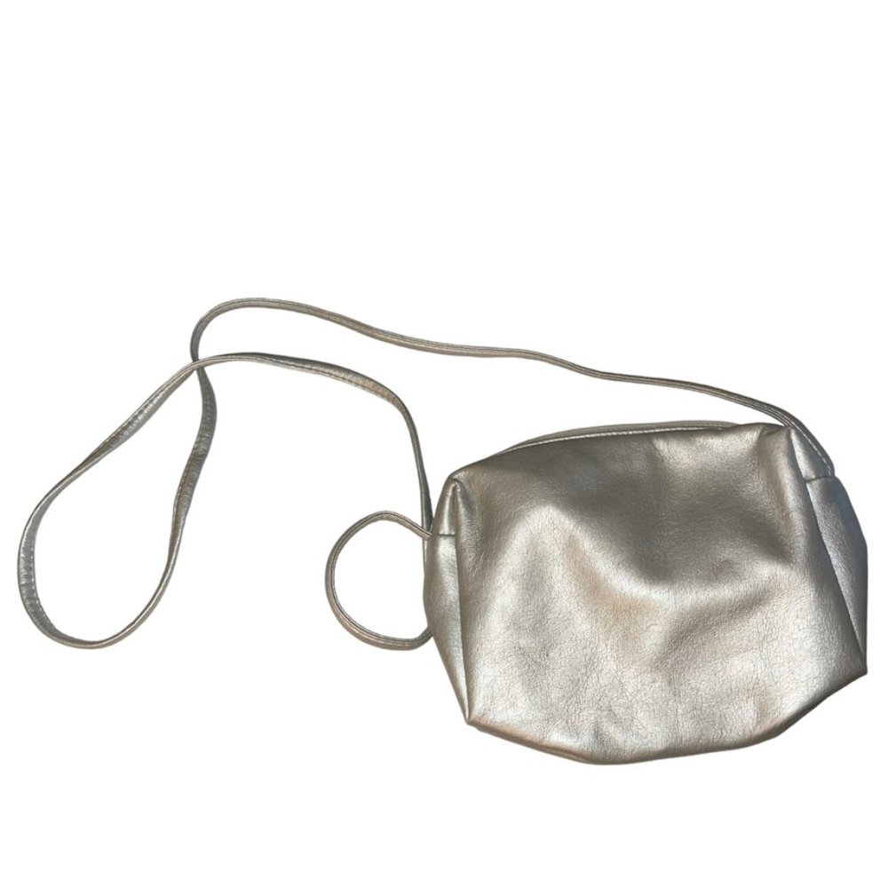 Silver Metallic Simple cross body purse bag rubber water resistant linin…